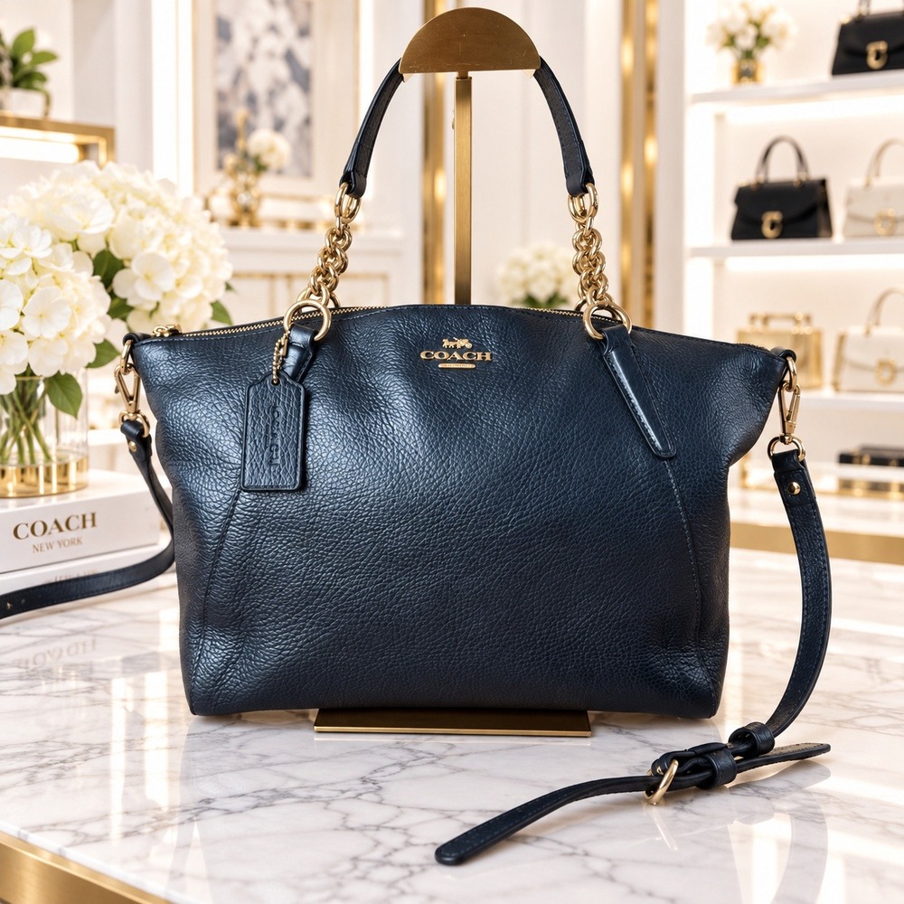 Coach Kelsey Metallic Platinum Leather Satchel Blue F31409 Handbag